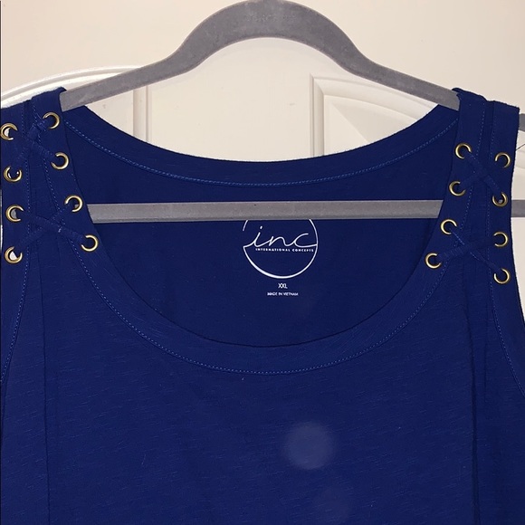 Royal blue INC tanktop w/ crisscross embellishment - Picture 3 of 5